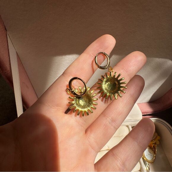 Gold Sun Hoop Earrings - Picture 7 of 7